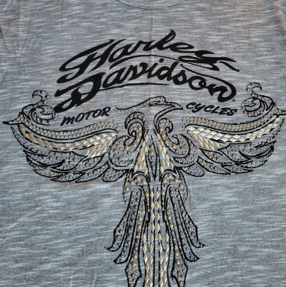 Harley Davidson Long Grey Tank Top w/ Fringe - Picture 2 of 6